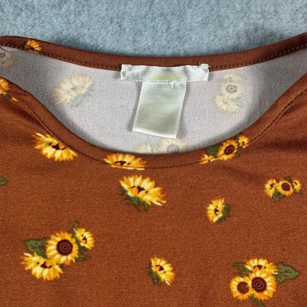 Girls Size 8 Rust Brown Sunflower Floral Dress Pockets Fall Fit & Flare